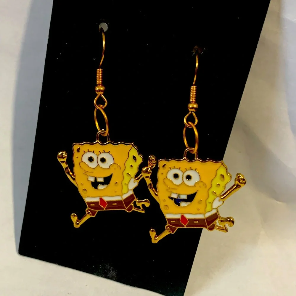 SpongeBob enamel earrings goldtone costume
